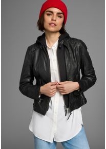 ALPENBLITZ Damen Lederjacke "Lissabon", schwarz, casual, Gr. 48, unifarben mit Farbeinsatz, Obermaterial: 100% Lammnappaleder. Futter: 100%