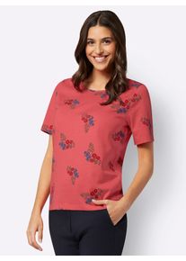 Classic Basics Damen Kurzarmshirt "Kurzarm-Shirt", pink, Gr. 38, geblümt, gemustert, mehrfarbig, 100% Baumwolle, Shirts