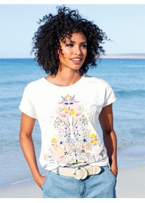 Heine Damen T-Shirt "T-Shirt", rosa, Gr. 48, geblümt, gemustert, mehrfarbig, bedruckt, 100% Baumwolle, Shirts