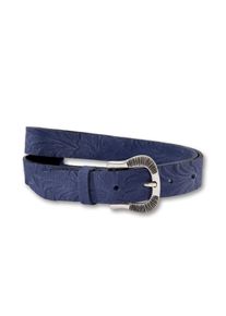 Silbergift Damen Ledergürtel, blau, modisch, Gr. 90, Rindsleder, Gürtel, Mit floraler Prägung