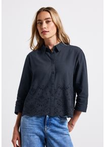 Street One Damen Hemdbluse, blau, casual, Gr. 40, unifarben, Web, 100% Baumwolle, Blusen, mit 3/4 Ärmeln