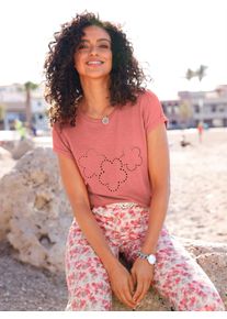 Inspirationen Damen Rundhalsshirt "Rundhals-Shirt", rosa, Gr. 36, unifarben, 100% Baumwolle, Shirts
