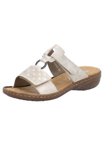 Rieker Damen Pantolette, Gr. 39, beige, Lederimitat, metallic, casual, Schuhe, Sommerschuh, Strandschuh, Klettschuh mit Perforation