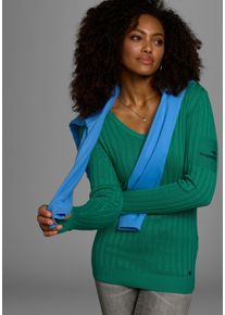Kangaroos Damen V-Ausschnitt-Pullover, grün, casual, Gr. 36, unifarben, Rippstrick, Obermaterial: 50% Baumwolle, 50% Polyacryl, Pullover, in breit