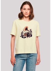 F4NT4STIC Damen T-Shirt "Gothic Skeleton Vintage Plattenspieler", gelb, casual, Gr. XXL, Obermaterial: 100% Baumwolle, Shirts, Premium Qualität