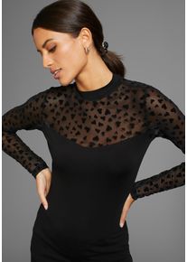 Laura Scott Damen Langarmshirt, schwarz, feminin, Gr. 44, unifarben, Jersey, Obermaterial: 95% Viskose (LENZING), 5% Elasthan. Ärmel: 95% Polyamid,