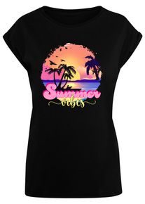 Merchcode Herren T-Shirt "Merchcode Damen Ladies Summer Vibes Sunset Extended Shoulder Tee", schwarz, casual, Gr. XS, bedruckt, 100% Baumwolle, Shirts
