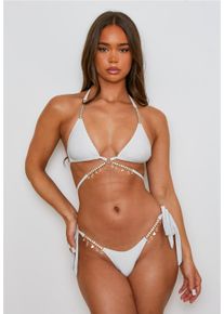 MODA MINX Damen Triangel-Bikini-Top "Lumiere Seychelles", weiß, Gr. L, unifarben, 85% Polyester, 8% Elasthan, 7% Metall, Bikini-Oberteile, mit