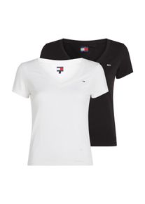 Tommy Jeans Damen T-Shirt "TJW 2PACK V-NECK TEE", beige, casual, Gr. XS, unifarben, Jersey, Obermaterial: 100% Baumwolle, Shirts, mit Logostickerei