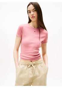 Tommy Jeans Damen T-Shirt "TJW SLIM ESSENTIAL RIB SS"tahiti berry, casual, Gr. XS, unifarben, Rippware, Obermaterial: 95% Baumwolle, 5% Elasthan,