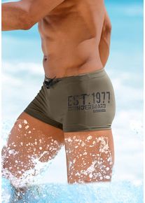 Bruno Banani Herren Boxer-Badehose, grün, Gr. 4, unifarben, Polyamid, Badehosen, mit seitlichem Print