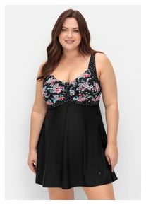 sheego Damen Badekleid "Große Größen", schwarz, Gr. 52, bedruckt, Polyamid, Xtra Life LYCRA, Badeanzüge, im Mustermix, mit integrierter Hose