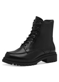 Tamaris Damen Schnürboots, Gr. 37, schwarz, Glattleder, unifarben, modisch, Schuhe, Blockabsatz, Schnürstielette mit Ziernaht vorne