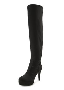Damen Overkneestiefel "High-Heel-Stiefellette mit Plateau", LASCANA Belle Affaire, Gr. 42, schwarz, Obermaterial: 100% Textilmaterial. Futter: 100%