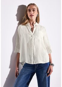 Street One Damen Hemdbluse, weiß, casual, Gr. 38, unifarben, Web, Obermaterial: 100% Leinen, Blusen, mit Brusttasche