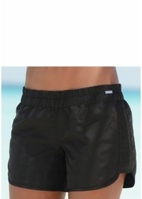 Lascana Damen Badeshorts, schwarz, Gr. 42, unifarben, Microfaser, Polyester, Badehosen, elastisches Bündchen, mit Gesäßtasche, softe