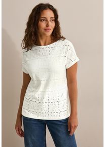 Cecil Damen T-Shirt, weiß, casual, Gr. L, Strukturmuster, Jersey, Obermaterial: 62% Polyester, 33% Viskose, 5% Elasthan, Shirts, mit Lochmuster