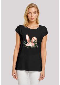 F4NT4STIC Damen T-Shirt "Blumen Osterhasen Ohren Dekor", schwarz, casual, Gr. XXL, Obermaterial: 100% Baumwolle, Shirts, Premium Qualität