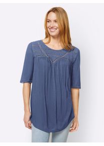 Heine Damen T-Shirt "Shirt", blau, Gr. 38, unifarben, 100% Viskose, Spitze:100% Baumwolle, Shirts