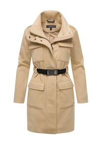 Marikoo Damen Kurzmantel "Tanokoo", beige, Gr. L, 90% Polyester 10% Viskose, Mäntel, Eleganter Übergangsmantel mit großen Taschen und Stretch-Gürtel