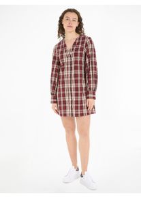 Tommy Hilfiger Damen Blusenkleid "TARTAN CO V-NECK SHIRT DRESS", rot, casual, Gr. 34, kariert, Web, Obermaterial: 98% Baumwolle, 2% Elasthan,