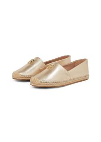Tommy Hilfiger Damen Espadrille "TH LOGO METALLIC LEATHER ESPAD", Gr. 39, gold, Glattleder, modisch, Schuhe, Sommerschuh, Slipper, Schlüpfschuh mit