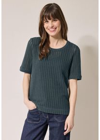 Cecil Damen T-Shirtslate khaki, casual, Gr. L, unifarben, Strick, Obermaterial: 97% Baumwolle, 3% Elasthan, Shirts, mit Strickstruktur und Lochmuster