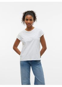 Véro Moda VERO MODA Damen Kurzarmshirt "VMPANNA AVA SS TOP JRS", weiß, modisch, Gr. M, unifarben, Jersey, Obermaterial: 100% Baumwolle, Shirts