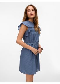 Véro Moda VERO MODA Damen Minikleid "VMTRINE SL SHORT LACE DRESS WVN GA NOOS", blau, modisch, Gr. XS, unifarben, Web, Obermaterial: 100% Baumwolle, Kleider