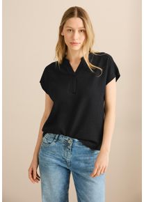 Cecil Damen Tunikashirt, schwarz, casual, Gr. XS, unifarben, Web, 72% Baumwolle, 24% Polyester, 4% Elasthan, Shirts, aus Baumwolle mit Stretchante