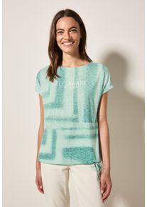 Cecil Damen Print-Shirtmatcha grün, casual, Gr. S, bedruckt, Stoff, 65% Polyester, 35% Viskose, Shirts, mit Tunnelzug am Saum