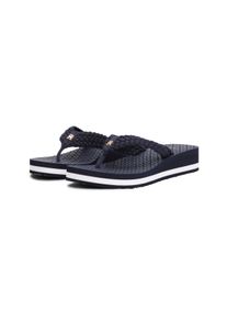 Tommy Hilfiger Damen Dianette "TH CROCHET MID BEACH SANDAL", Gr. 40, blau, Textil, modisch, Schuhe, Keilabsatz, Plateau, Zehentrenner, Sommerschuh