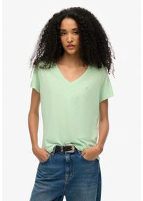 Superdry Damen V-Shirt "STUDIOS SLUB EMB VEE TEE"hemlock grün, casual, Gr. L, unifarben, Single Jersey, Obermaterial: 60% Baumwolle, 40% Modal,