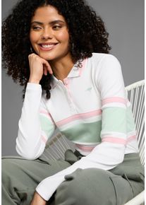 Kangaroos Damen Poloshirt, weiß, casual, Gr. 52, colorblocking, gestreift, Rippware, Obermaterial: 60% Baumwolle, 40% Polyester, Shirts, langarm und