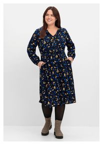 sheego Damen Druckkleid "Große Größen", blau, feminin, Gr. 48, gemustert, Obermaterial: 100% Viskose, Kleider, mit Blumendruck, aus Viskose-Twill