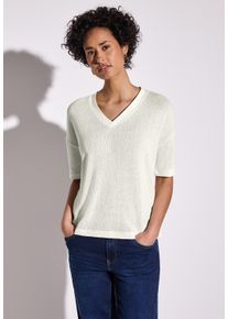 Street One Damen T-Shirt, weiß, casual, Gr. 38, unifarben, Stoff, 63% Viskose, 37% Polyester, Shirts, mit V-Ausschnitt