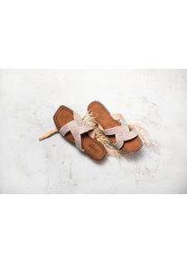 ANISTON SHOES Damen Pantolette, Gr. 38, beige, Textil, modisch, Schuhe, Flat, Sommerschuh, Strandschuh, Glitzersteine - NEUE KOLLEKTION
