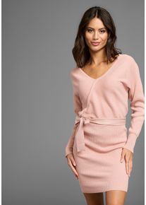 Laura Scott Damen Strickkleid, rosa, feminin, Gr. 44, unifarben, clean, Rippstrick, Obermaterial: 70% Viskose, 30% Polyamid, Kleider, im Wickel-Look