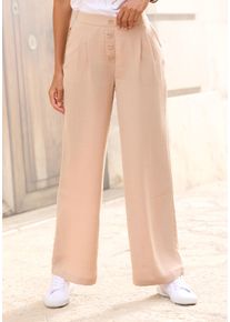 Lascana Damen Palazzohose, braun, modisch, Gr. 38, unifarben, Stoff, Obermaterial: 100% Polyester, Hosen, mit Zierknöpfen und bequemen Bund, leichte