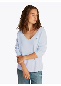 Tommy Hilfiger Damen Strickpullover "CO CARDI STITCH V-NK LS", blau, casual, Gr. L, unifarben, Strick, Obermaterial: 100% Baumwolle, Pullover, mit