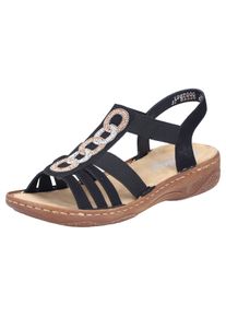 Rieker Damen Sandale, Gr. 41, schwarz, Lederimitat, kontrastfarbene Details, klassisch, Schuhe, Riemchensandale, Sommerschuh, Urlaubschuh mit