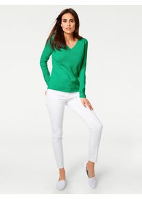 Heine Damen Strickpullover "V-Pullover", grün, Gr. 34, unifarben, 100% Baumwolle, Pullover
