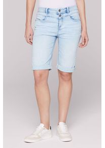 SOCCX Damen Jeansshorts, blau, casual, Gr. 30, Abriebeffekte, Material: 63% Baumwolle, 25% Polyester, 10% Viskose, 2% Elasthan, Jeans, mit zwei