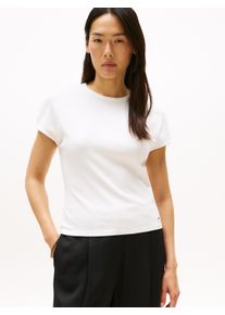 Tommy Hilfiger Damen Kurzarmshirt "5X2 RIB SLIM C-NK CAP SLV TEE"ivory silk, casual, Gr. M, unifarben, Single Jersey, Obermaterial: 95% Viskose, 5%