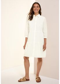 Cecil Damen Midikleid, weiß, casual, Gr. XL, unifarben, Web, Obermaterial: 100% Baumwolle, Kleider, mit Lochstickerei und Volants