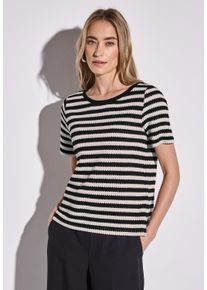 Street One Damen T-Shirt, schwarz, casual, Gr. 40, gestreift, Jersey, Obermaterial: 65% Baumwolle, 35% Polyester, Shirts, mit Streifen Muster