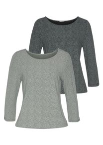 Lascana Damen 3/4-Arm-Shirt "mit kleinem Cut-Out am Ärmelsaum", grün, casual, Gr. 36, gemustert, Single Jersey, Obermaterial: 95% Viskose (LENZING