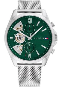 Tommy Hilfiger Herren Multifunktionsuhr "BAKER", silber, Armbanduhren, Quarzuhr, Armbanduhr, Herrenuhr, Lederarmband, analog, Tag, Wochentag