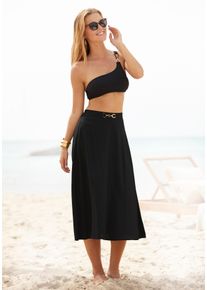 Lascana Damen Midirock, schwarz, modisch, Gr. 36, unifarben, Web, Obermaterial: 100% Viskose, Röcke, mit Zierdetail am Bund, sommerlich