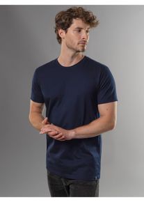 TRIGEMA Herren T-Shirt "TRIGEMA Slim Fit T-Shirt aus DELUXE Baumwolle", blau, Basic, Gr. L, 100% Baumwolle, Shirts